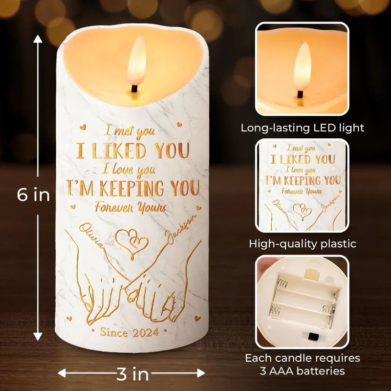 Two Hearts, One Grip - Couple Personalized Custom LED Candle - Christmas Gift For Husband Wife, Anniversary