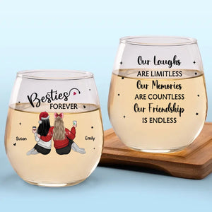 Our Friendship Is Endless - Bestie Personalized Custom Wine Glass - Gift For Best Friends, BFF, Sisters