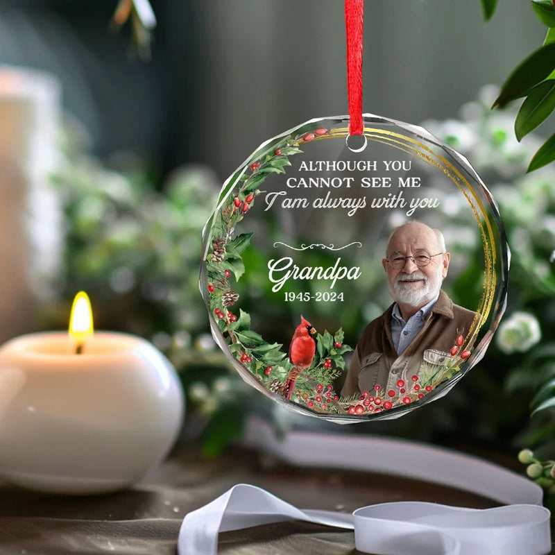 Custom Photo With You Every Step Of The Way - Memorial Personalized Custom Circle Glass Ornament - Sympathy Gift, Christmas Gift For Family Members