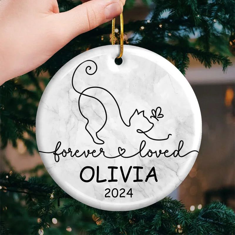 Forever Loved - Memorial Personalized Custom Ornament - Ceramic Round Shaped - Sympathy Gift, Christmas Gift For Pet Owners, Pet Lovers
