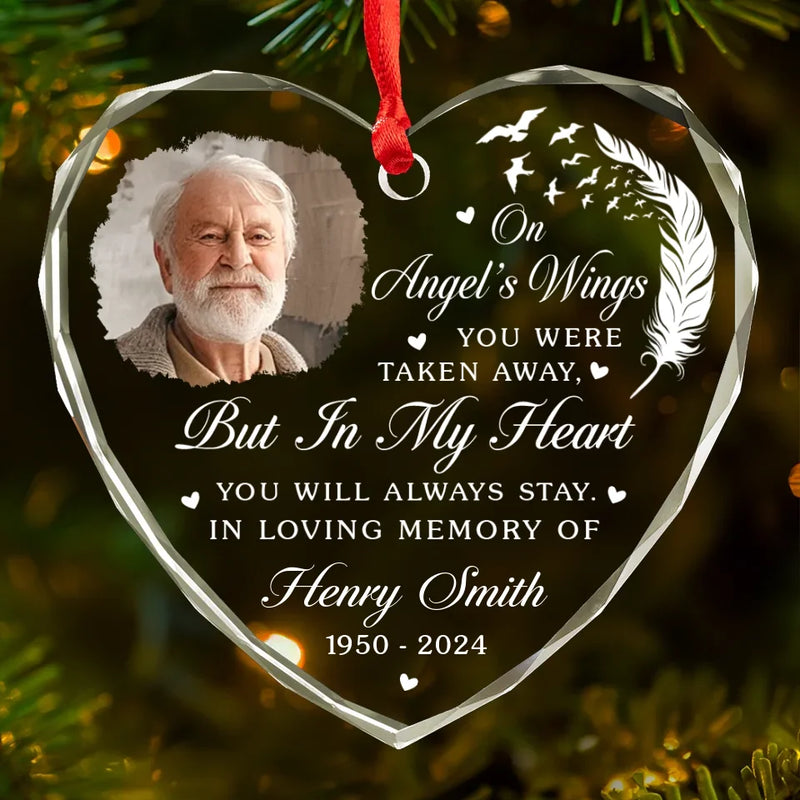 Custom Photo Taken By The Angels But In My Heart, You’ll Stay Always - Memorial Personalized Custom Heart Glass Ornament - Sympathy Gift, Christmas Gift For Family Members