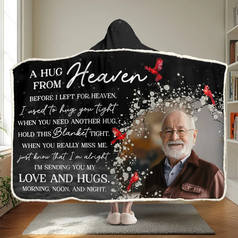 Custom Photo A Hug From Heaven - Memorial Personalized Custom Snuggle Blanket, Hoodie Blanket - Sympathy Gift, Christmas Gift For Family Members