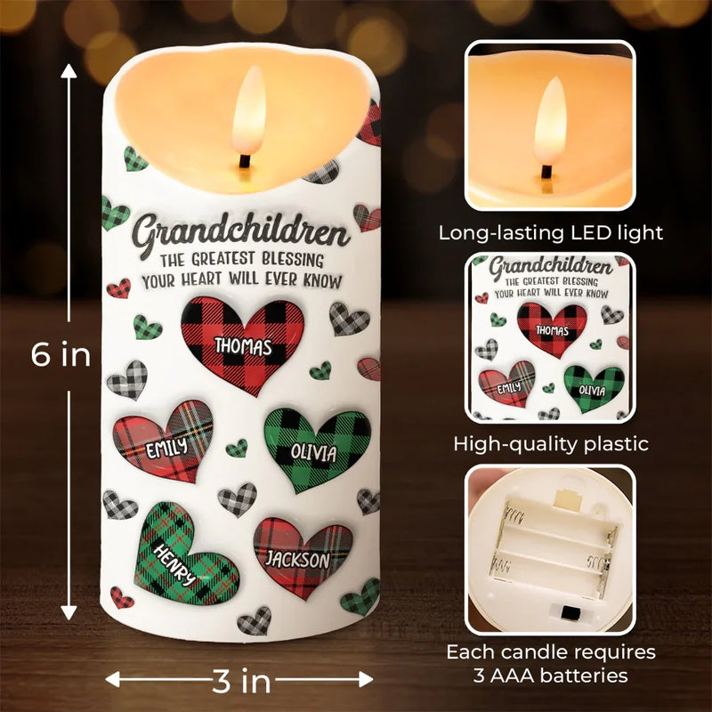 Grandkids Make Life More Grand - Family Personalized Custom 3D Inflated Effect Printed LED Candle - Christmas Gift For Grandma, Grandpa, Grandkids