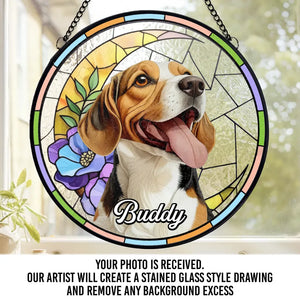 Custom Photo Forever In My Heart, You Will Always Be My Friend - Memorial Personalized Custom Stained Glass Window Hanging Suncatcher - Sympathy Gift For Pet Owners, Pet Lovers