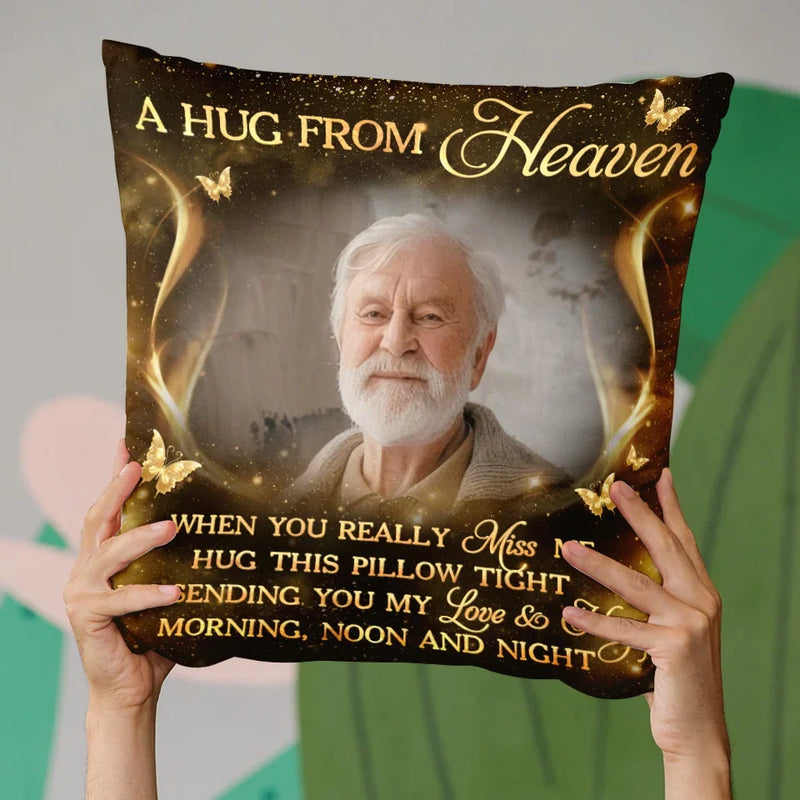 Custom Photo A Hug From Heaven - Memorial Personalized Custom Pillow - Sympathy Gift, Christmas Gift For Family Members