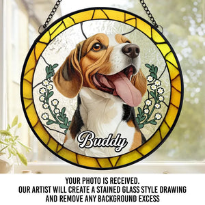 Custom Photo You Left Paw Prints On My Heart That Will Never Fade - Memorial Personalized Custom Stained Glass Window Hanging Suncatcher - Sympathy Gift For Pet Owners, Pet Lovers