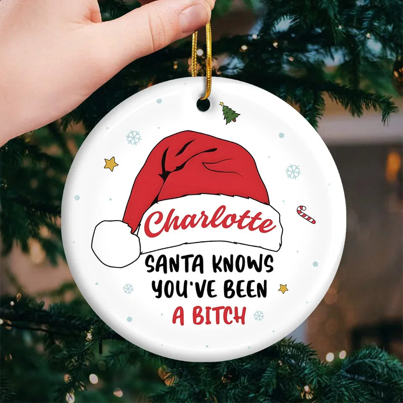 Santa Knows What’s On Your Mind, But I Know What’s In Your Heart - Friend Personalized Custom Ornament - Ceramic Round Shaped - Christmas Gift For Best Friends, Sisters, Family Members, Coworkers