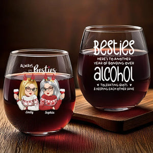 Keeping Each Other Sane - Bestie Personalized Custom Wine Glass - Gift For Best Friends, BFF, Sisters