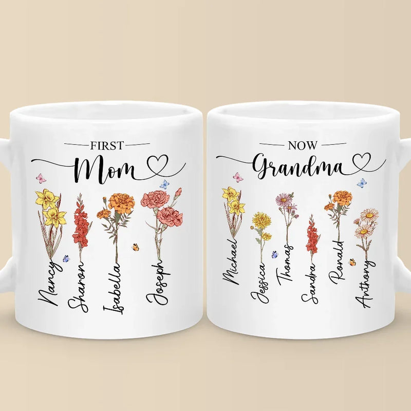 First Mom, Now Grandma - Family Personalized Custom Mug - Christmas Gift For Mom, Grandma