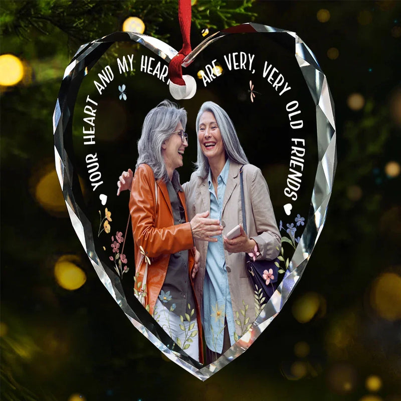 Custom Photo Old Friends Are Treasures Built Over Time - Bestie Personalized Custom Heart Glass Ornament - Christmas Gift For Best Friends, BFF, Sisters