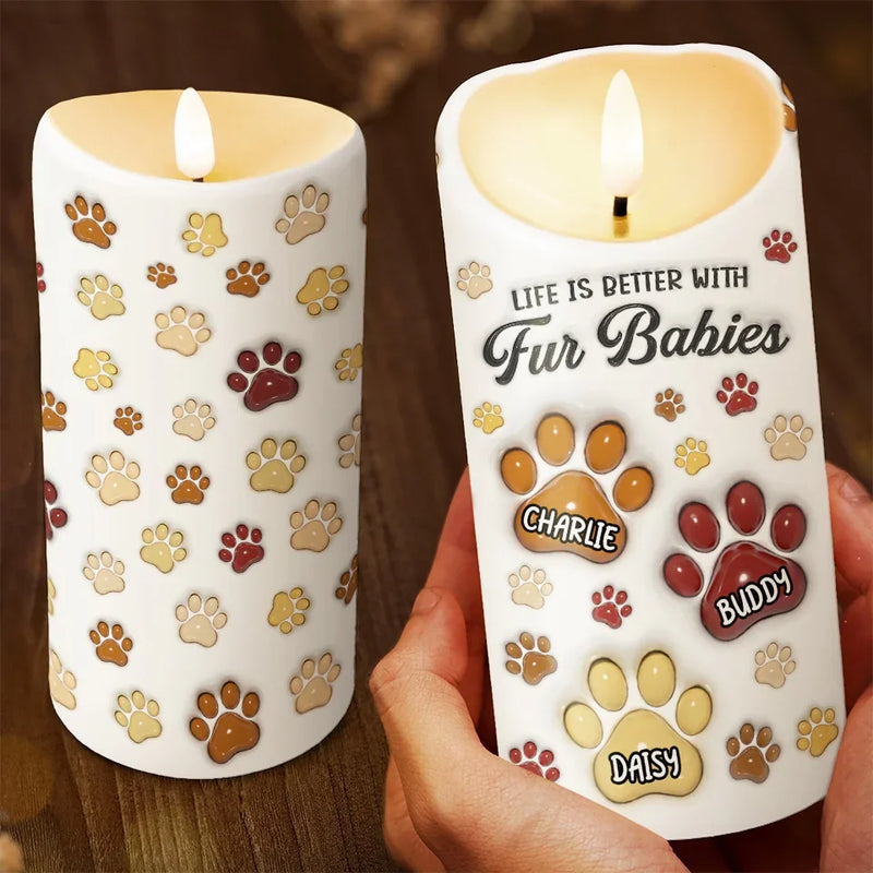 Life Is Better With Paws - Dog & Cat Personalized Custom 3D Inflated Effect Printed LED Candle - Christmas Gift For Pet Owners, Pet Lovers