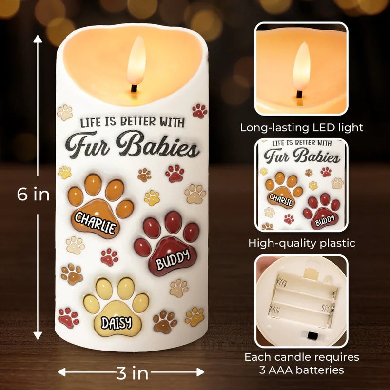 Life Is Better With Paws - Dog & Cat Personalized Custom 3D Inflated Effect Printed LED Candle - Christmas Gift For Pet Owners, Pet Lovers