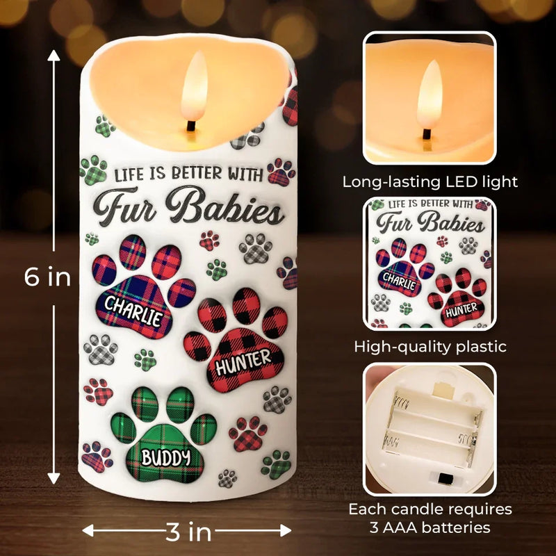 Life’s Better With A Tail - Dog & Cat Personalized Custom 3D Inflated Effect Printed LED Candle - Christmas Gift For Pet Owners, Pet Lovers