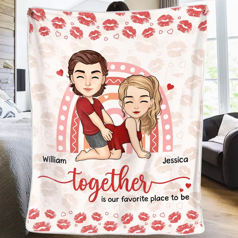 Wherever We Are, Together Is Our Favorite Place To Be - Couple Personalized Custom Blanket - Christmas Gift For Husband Wife, Anniversary