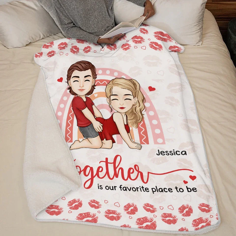 Wherever We Are, Together Is Our Favorite Place To Be - Couple Personalized Custom Blanket - Christmas Gift For Husband Wife, Anniversary