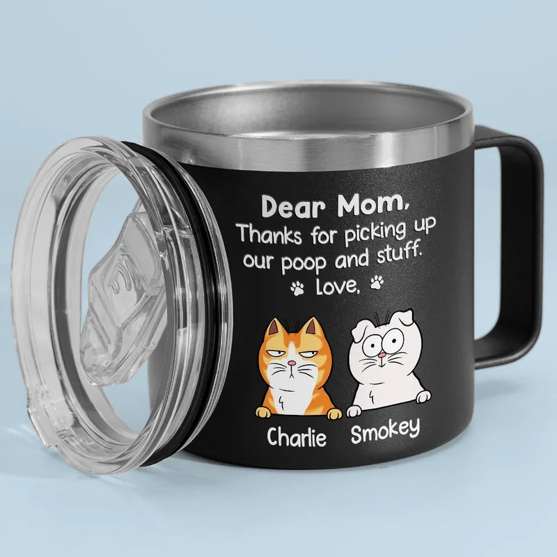 Thanks For Being Our Human Servant - Dog Personalized Custom 14oz Stainless Steel Tumbler With Handle - Gift For Pet Owners, Pet Lovers