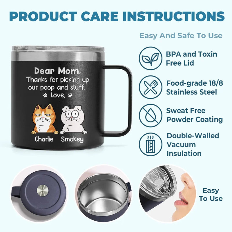Thanks For Being Our Human Servant - Dog Personalized Custom 14oz Stainless Steel Tumbler With Handle - Gift For Pet Owners, Pet Lovers