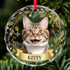 Custom Photo Happiness Is A Purring Kitty - Dog & Cat Personalized Custom Circle Glass Ornament - Christmas Gift For Pet Owners, Pet Lovers