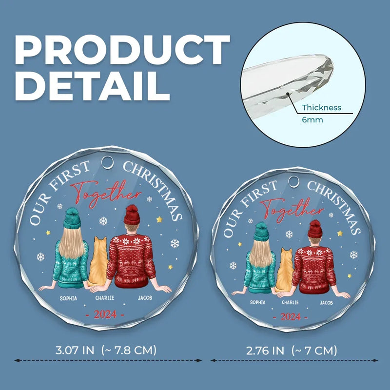 Our First Christmas Together With Our Pet - Dog & Cat Personalized Custom Circle Glass Ornament - Christmas Gift For Husband Wife, Anniversary, First Christmas, Pet Owners, Pet Lovers