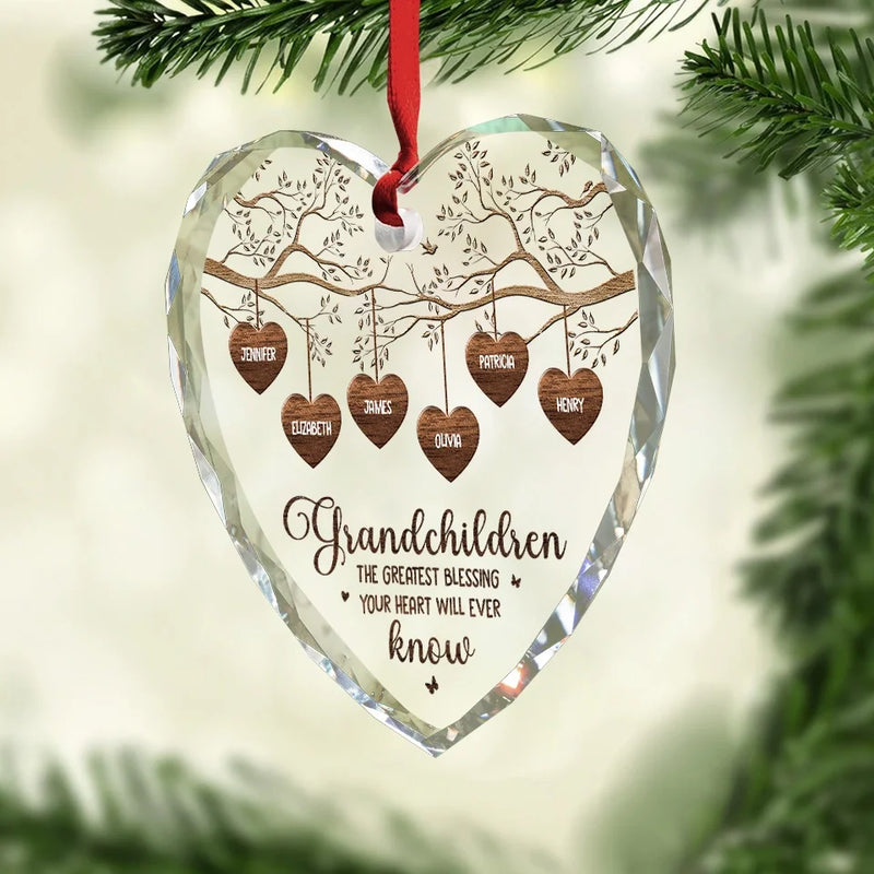 Grandkids Make Life More Grand - Family Personalized Custom Heart Glass Ornament - New Arrival, Christmas Gift For Grandma AMZ