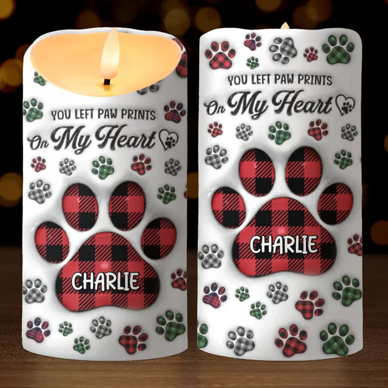 You Left Paw Prints On My Heart - Memorial Personalized Custom LED Candle - New Arrival, Sympathy Gift, Christmas Gift For Pet Owners, Pet Lovers AMZ