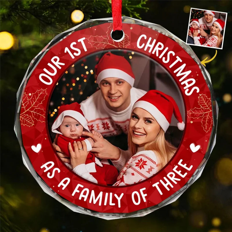 Custom Photo Family Is Where Life Begins And Love Never Ends - Family Personalized Custom Circle Glass Ornament - Christmas Gift For Family Members, First Christmas