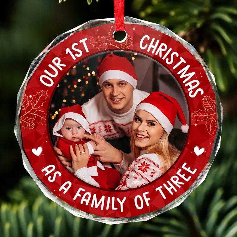 Custom Photo Family Is Where Life Begins And Love Never Ends - Family Personalized Custom Circle Glass Ornament - Christmas Gift For Family Members, First Christmas