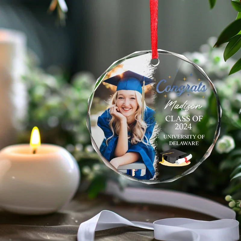 Custom Photo Chasing Dreams, Achieving Greatness - Family Personalized Custom Circle Glass Ornament - Christmas Gift, Graduation Gift For Family Members, Siblings, Brothers, Sisters