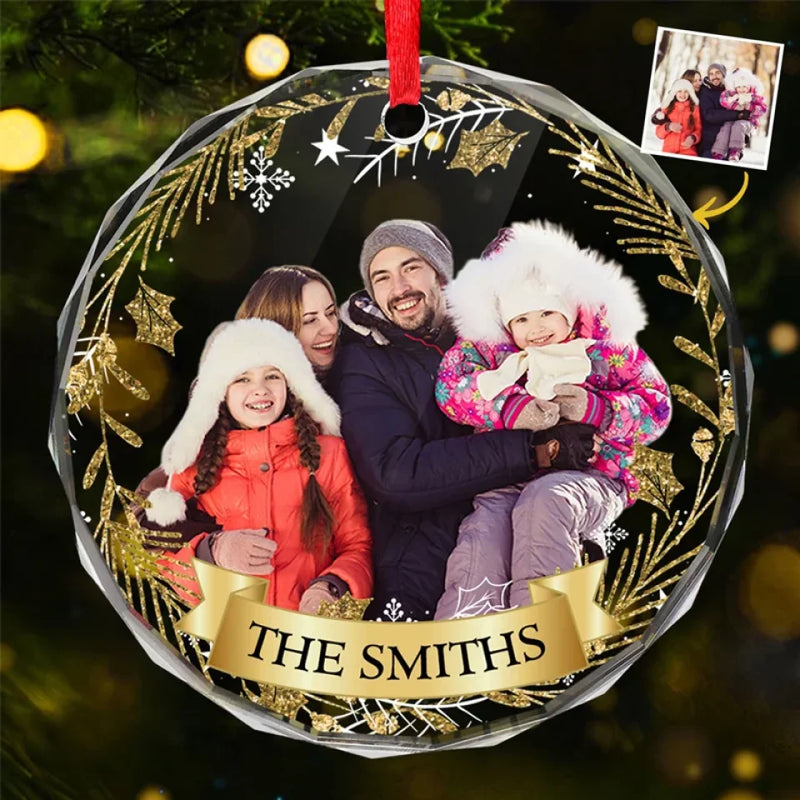 Custom Photo Being Part Of A Family Means Smiling For Photos - Family Personalized Custom Circle Glass Ornament - Christmas Gift For Family Members