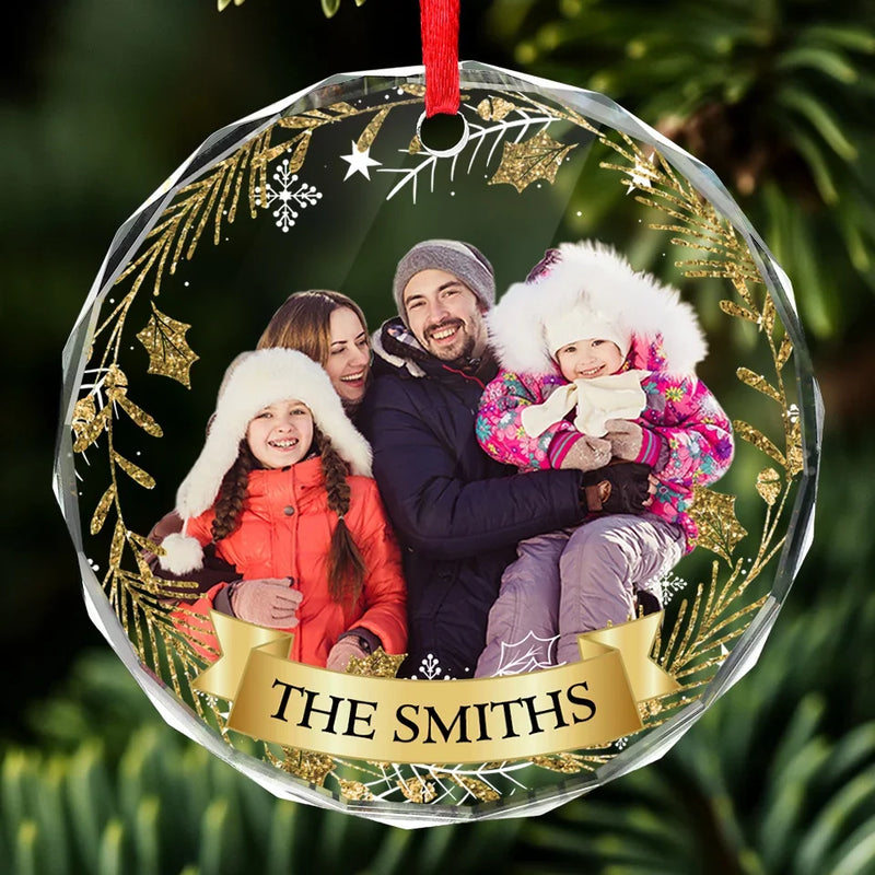 Custom Photo Being Part Of A Family Means Smiling For Photos - Family Personalized Custom Circle Glass Ornament - Christmas Gift For Family Members