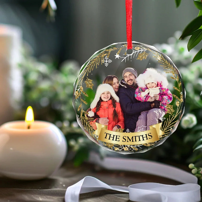 Custom Photo Being Part Of A Family Means Smiling For Photos - Family Personalized Custom Circle Glass Ornament - Christmas Gift For Family Members