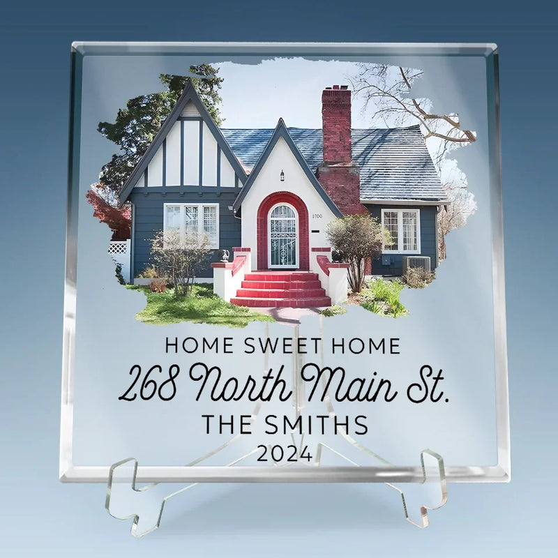 Custom Photo Happiness Lives Here Now - Family Personalized Custom Square Shaped Acrylic Plaque - Gift For Family Members