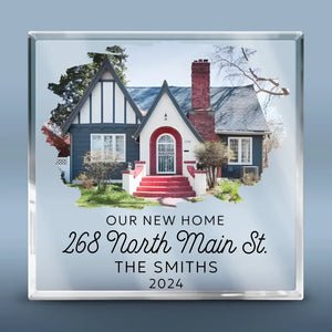 Custom Photo Happiness Lives Here Now - Family Personalized Custom Square Shaped Acrylic Plaque - Gift For Family Members