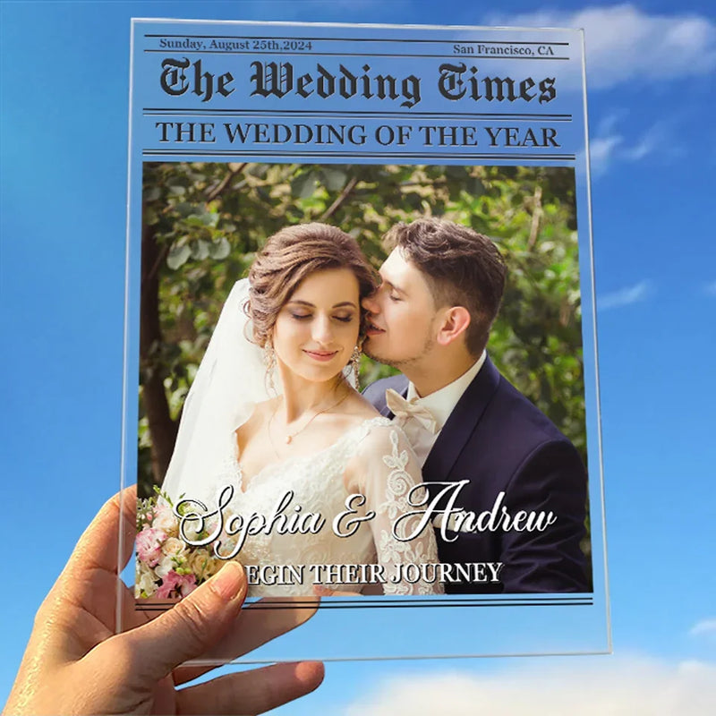 Custom Photo The Newlywed Times - Couple Personalized Custom Rectangle Shaped Acrylic Plaque - Christmas Gift For Husband Wife, Anniversary, First Christmas