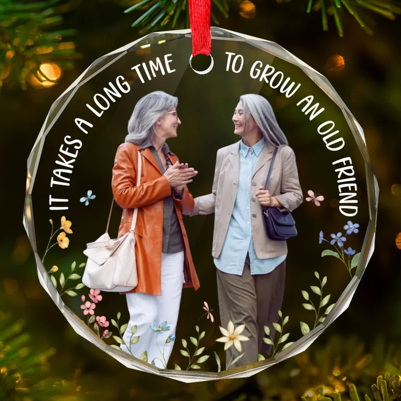 Custom Photo Our Friendship Is Timeless - Bestie Personalized Custom Circle Glass Ornament - Christmas Gift For Best Friends, BFF, Sisters