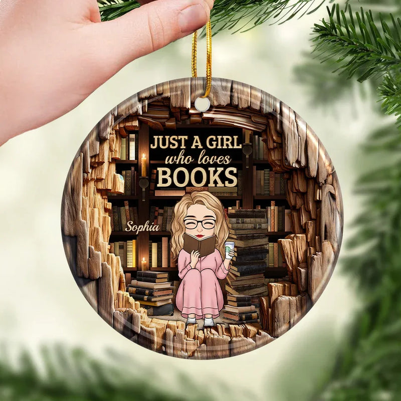 A Girl Who Finds Magic In Books - Personalized Custom Ornament - Ceramic Round Shaped - Christmas Gift For Book Lovers