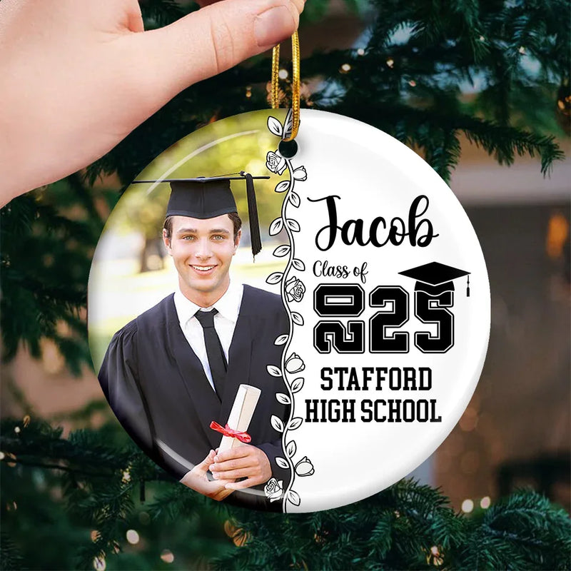 Custom Photo Wherever You Go, Go With All Your Heart - Family Personalized Custom Ornament - Ceramic Round Shaped - Christmas Gift, Graduation Gift For Family Members, Siblings, Brothers, Sisters