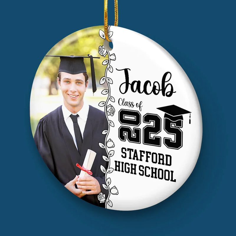 Custom Photo Wherever You Go, Go With All Your Heart - Family Personalized Custom Ornament - Ceramic Round Shaped - Christmas Gift, Graduation Gift For Family Members, Siblings, Brothers, Sisters