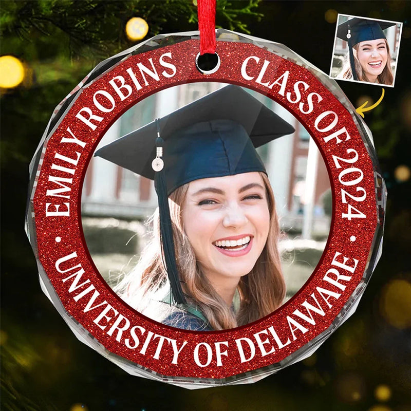 Custom Photo Congratulations On Your Graduation - Family Personalized Custom Circle Glass Ornament - Christmas Gift, Graduation Gift For Family Members, Siblings, Brothers, Sisters