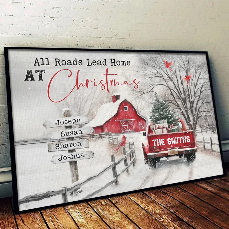 All Roads Lead Home At Christmas - Family Personalized Custom Horizontal Poster - Christmas Gift For Family Members