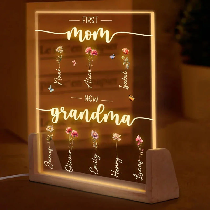 First Mama Now Grandma - Family Personalized Custom Shaped 3D LED Walnut Night Light -  Christmas Gift For Mom, Grandma