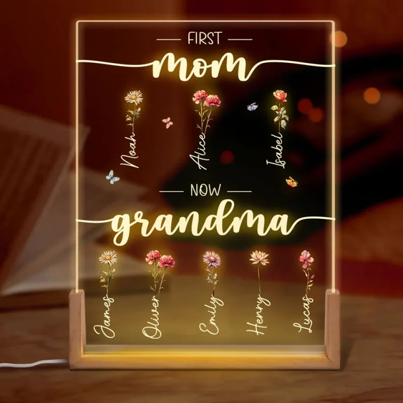 First Mama Now Grandma - Family Personalized Custom Shaped 3D LED Walnut Night Light -  Christmas Gift For Mom, Grandma