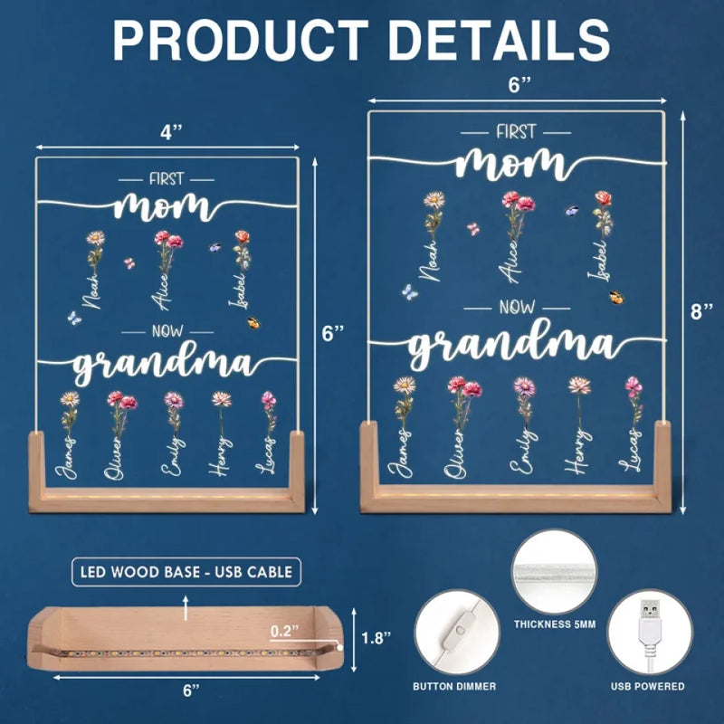 First Mama Now Grandma - Family Personalized Custom Shaped 3D LED Walnut Night Light -  Christmas Gift For Mom, Grandma
