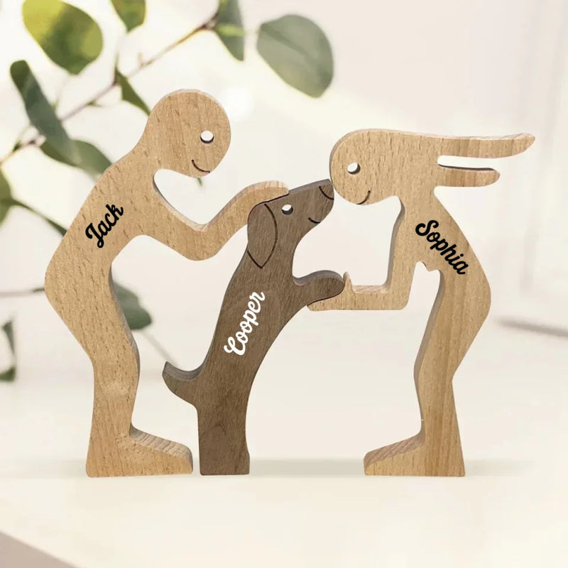 The Love Of A Family Is Life's Greatest Blessing - Dog & Cat Personalized Custom Shaped Wooden Art Puzzle - Wooden Pet Carvings, Wood Sculpture Table Ornaments, Carved Wood Decor - Gift For Couple, Dog Lovers
