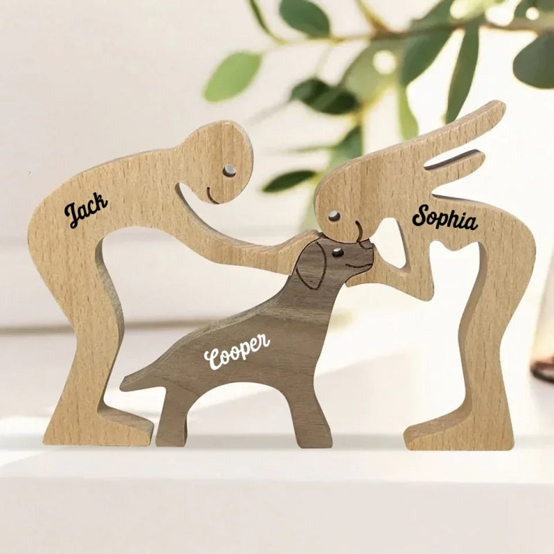 The Love Of A Family Is Life's Greatest Blessing - Dog & Cat Personalized Custom Shaped Wooden Art Puzzle - Wooden Pet Carvings, Wood Sculpture Table Ornaments, Carved Wood Decor - Gift For Couple, Dog Lovers