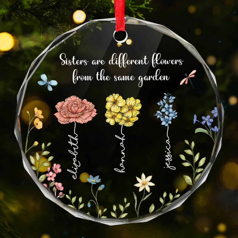 Forever Young Sisters - Bestie Personalized Custom Circle Glass Ornament - Christmas Gift For Best Friends, BFF, Sisters