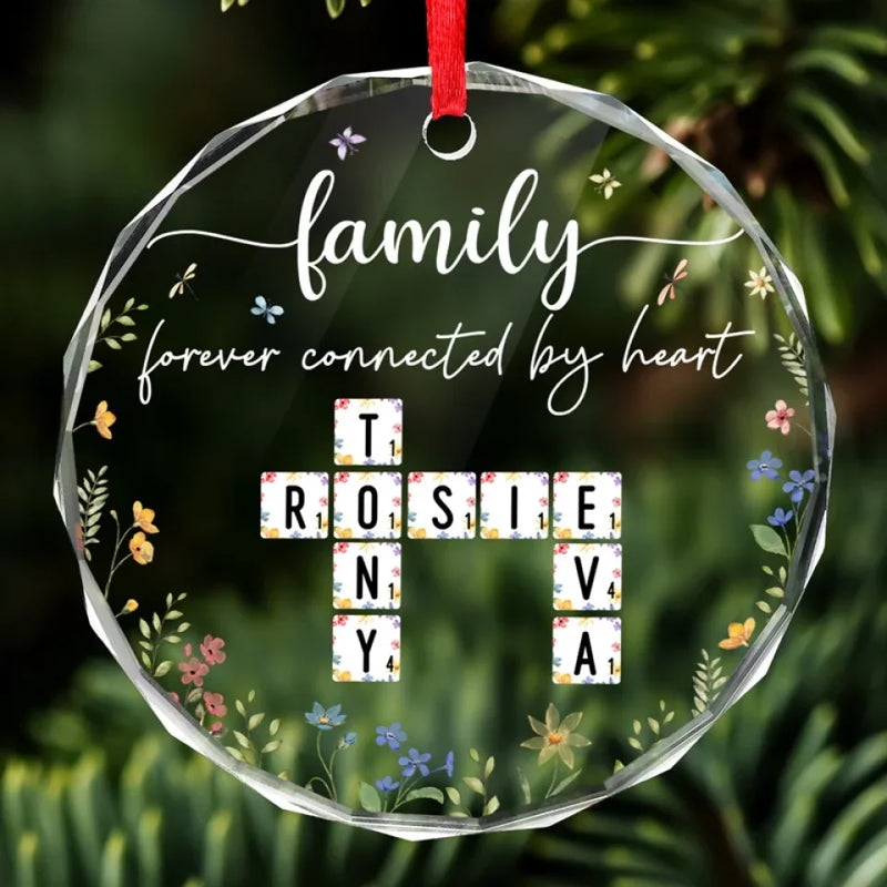 Forever Connected By Heart - Family Personalized Custom Circle Glass Ornament - Christmas Gift For Family Members, Siblings, Brothers, Sisters