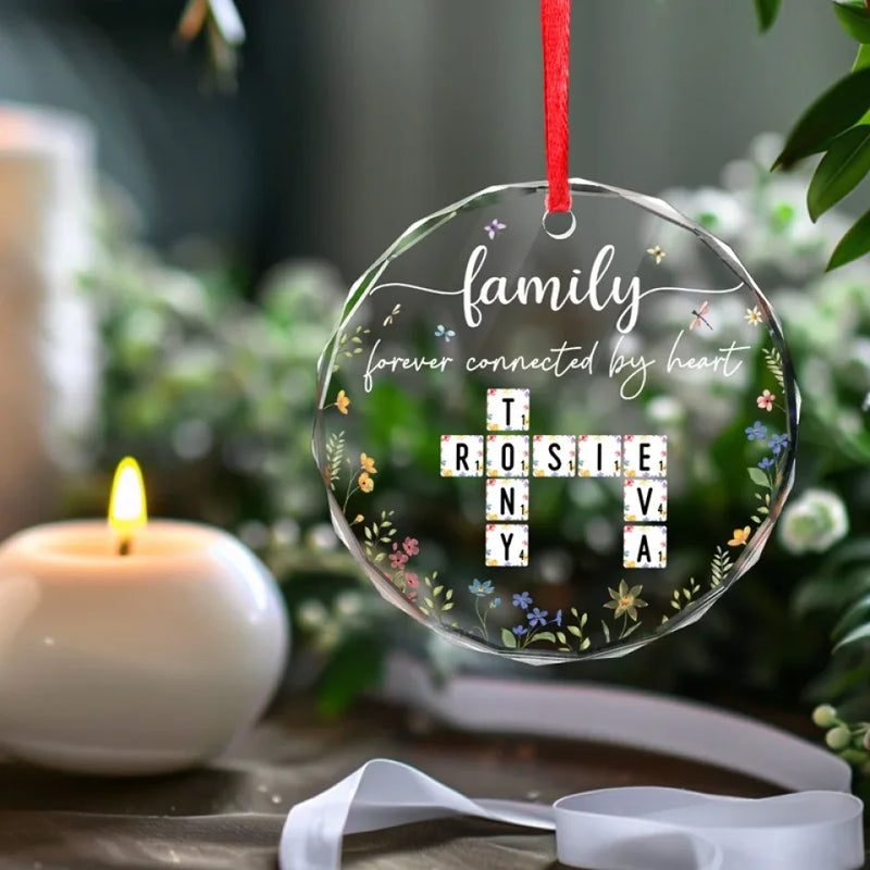 Forever Connected By Heart - Family Personalized Custom Circle Glass Ornament - Christmas Gift For Family Members, Siblings, Brothers, Sisters