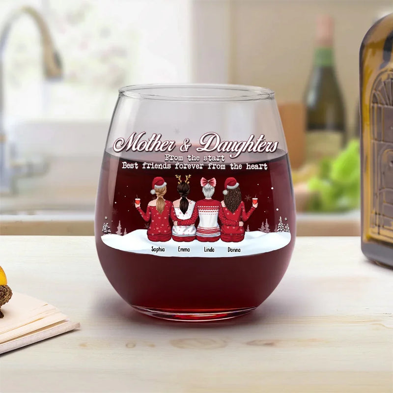 Best Friend Forever From The Heart - Family Personalized Custom Wine Glass - Christmas Gift For Mom, Daughter