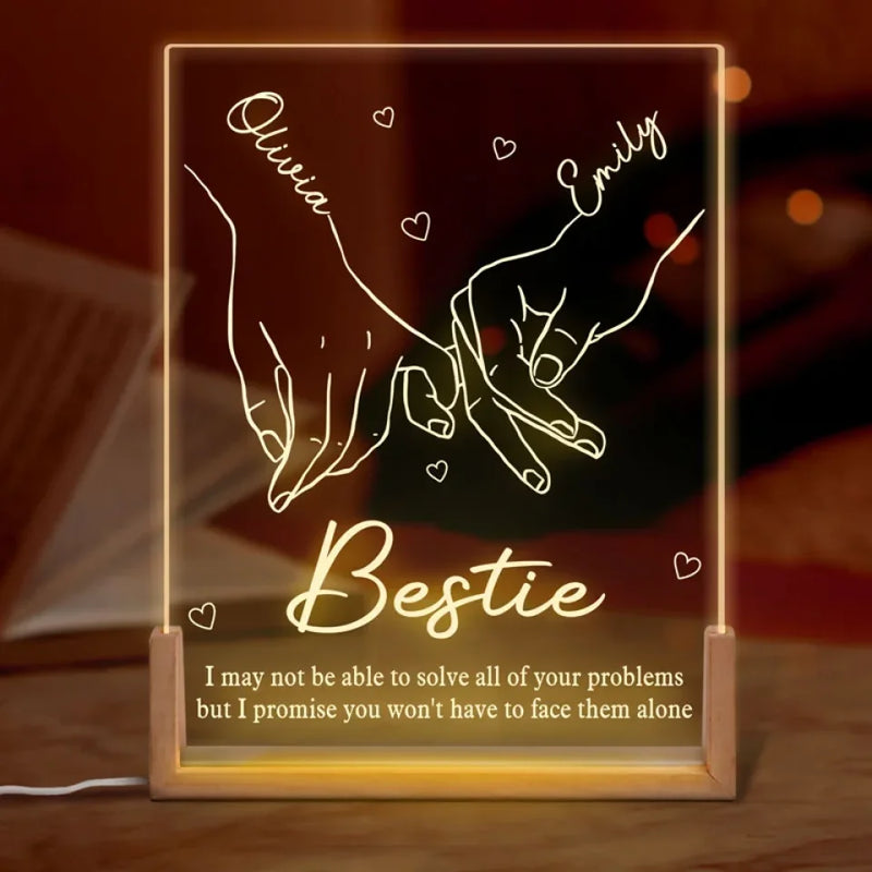 Friends Become Our Chosen Family - Bestie Personalized Custom Shaped 3D LED Walnut Night Light -  Christmas Gift For Best Friends, BFF, Sisters